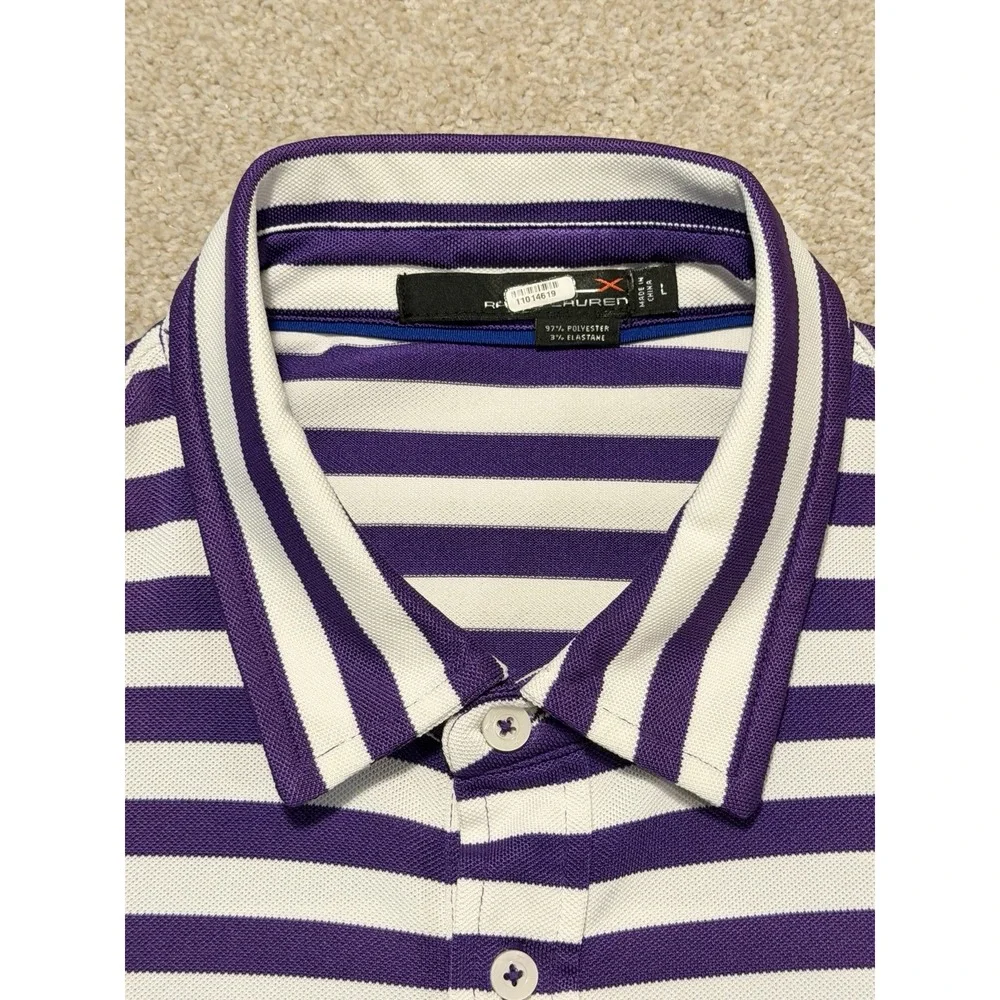 RLX Ralph Lauren Polo Shirt Mens L Purple Striped Short Sleeve Golf ⛳️